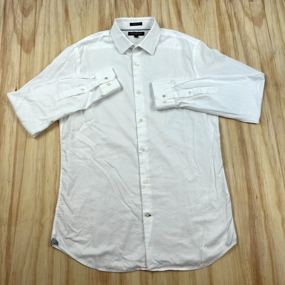 Banana Republic Shirt Mens Medium White 120s Supima Cotton Camden Fit Business